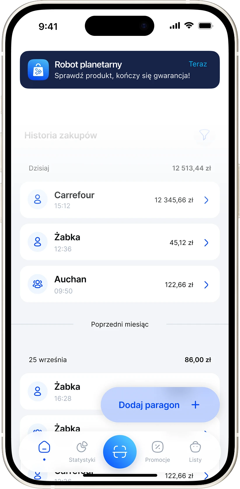 Powiadomienie w aplikacji Jak Wydaję o produkcie, któremu kończy się gwarancja
